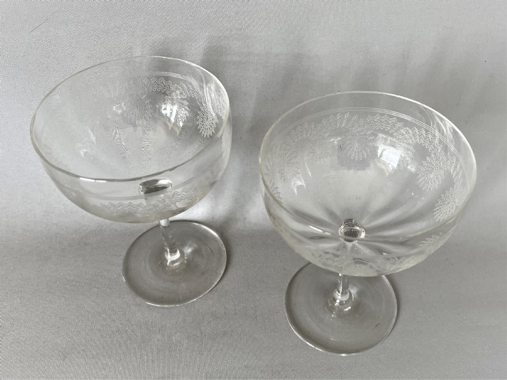 A delightful pair of Edwardian etched champagne bowls View II