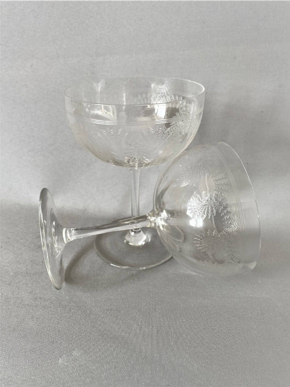 A delightful pair of Edwardian etched champagne bowls View V