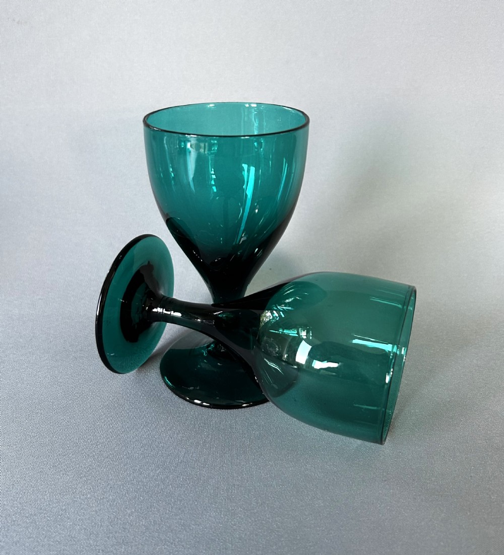 A gorgeous pair of Bristol Green Georgian wine glasses View V