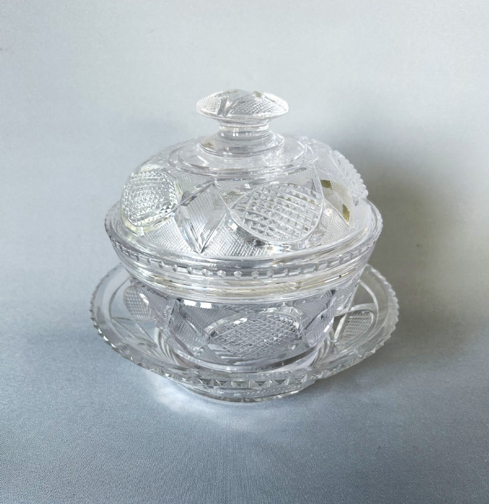 A fabulous early Victorian 3 part cut glass butter dish