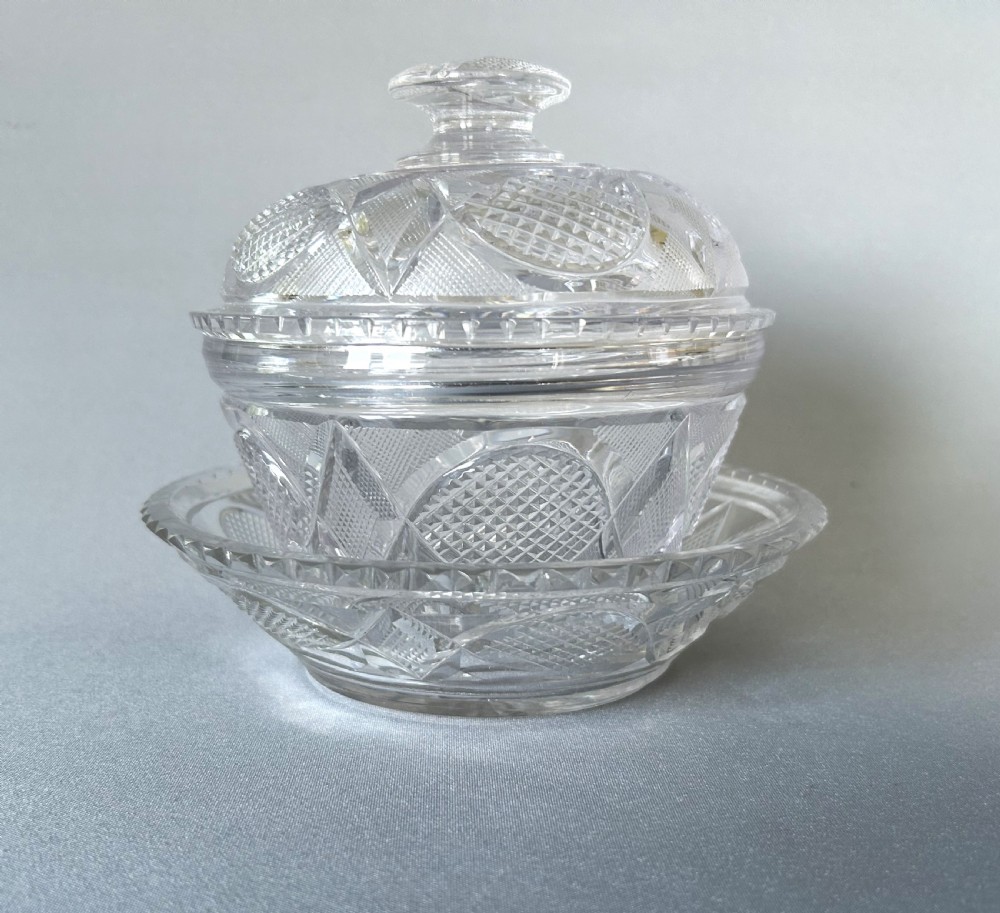 A fabulous early Victorian 3 part cut glass butter dish View II