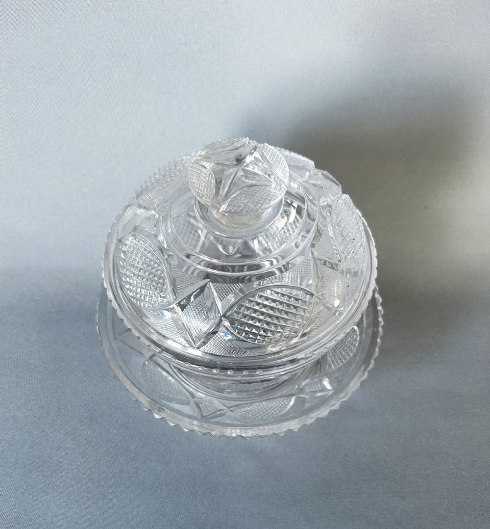 A fabulous early Victorian 3 part cut glass butter dish View III