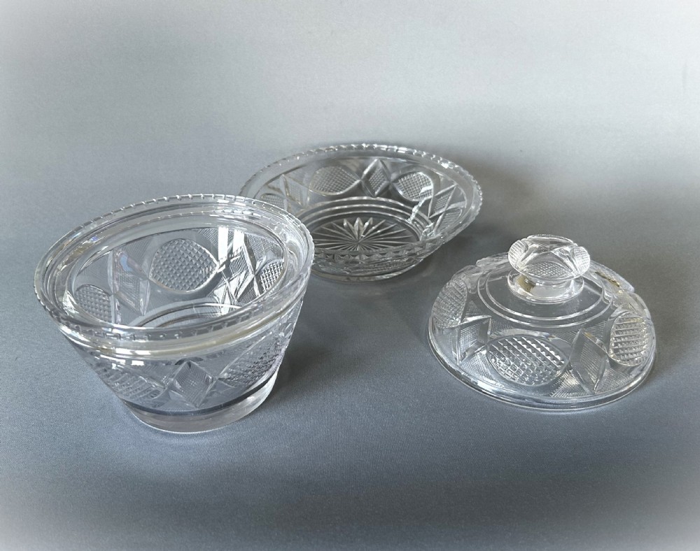 A fabulous early Victorian 3 part cut glass butter dish View IV