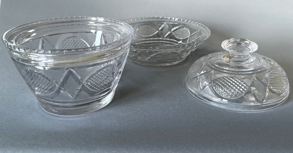 A fabulous early Victorian 3 part cut glass butter dish View V