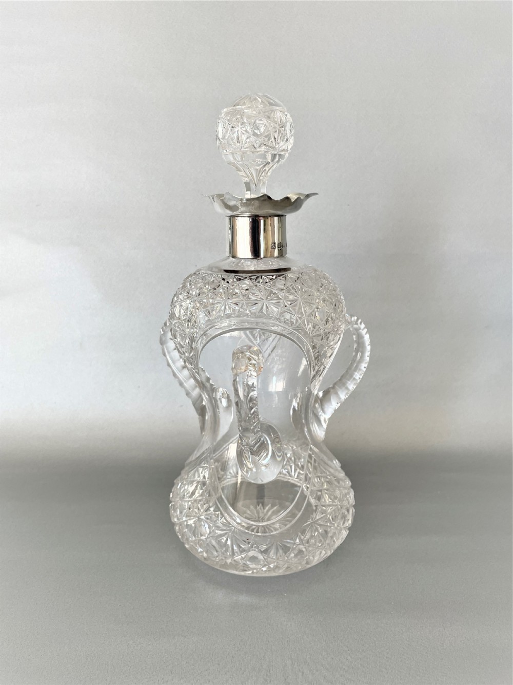 Superb late Victorian silver mounted cut glass decanter View IV