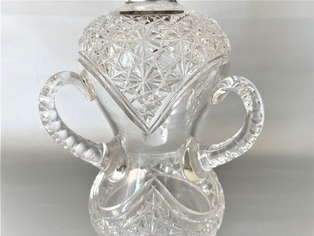 Superb late Victorian silver mounted cut glass decanter View V