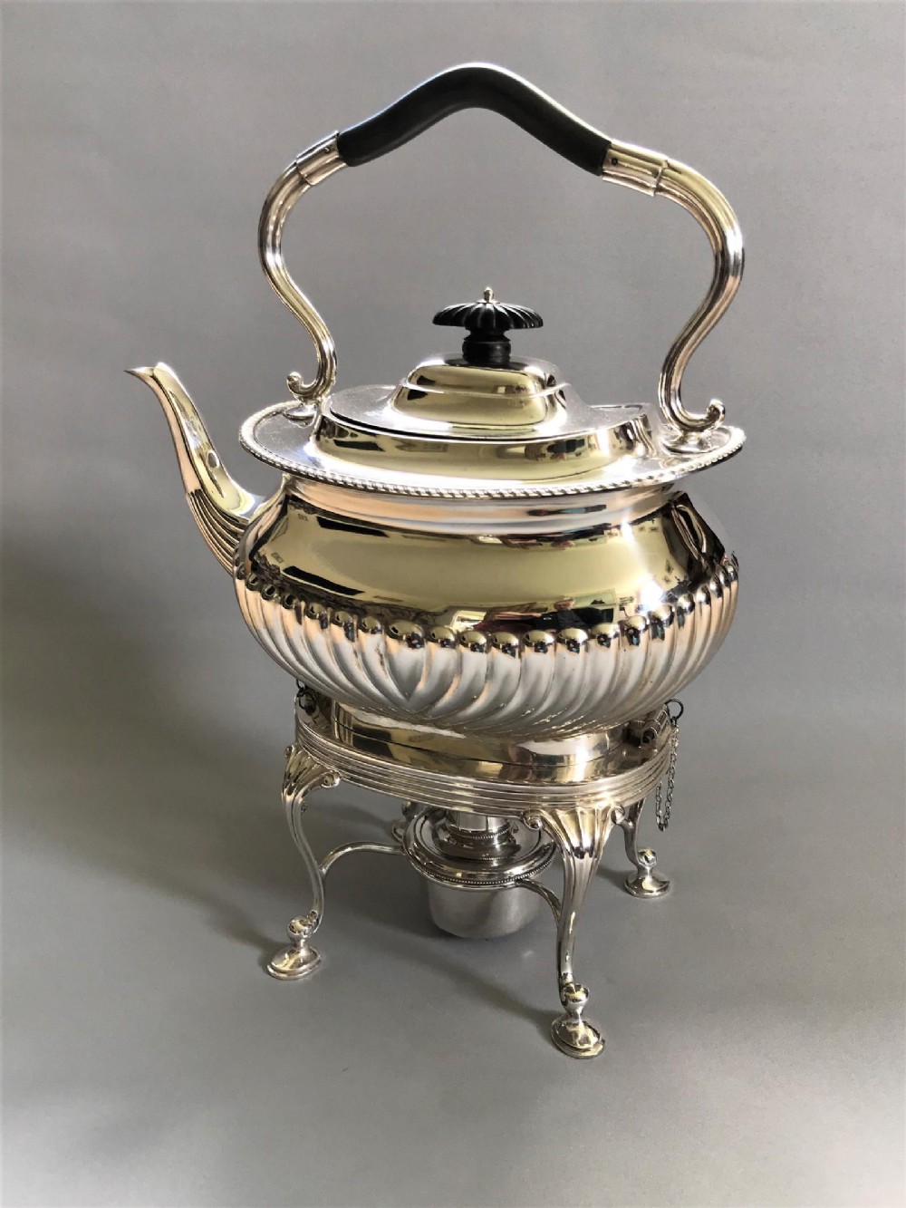 A gorgeous late Victorian silver plated spirit kettle