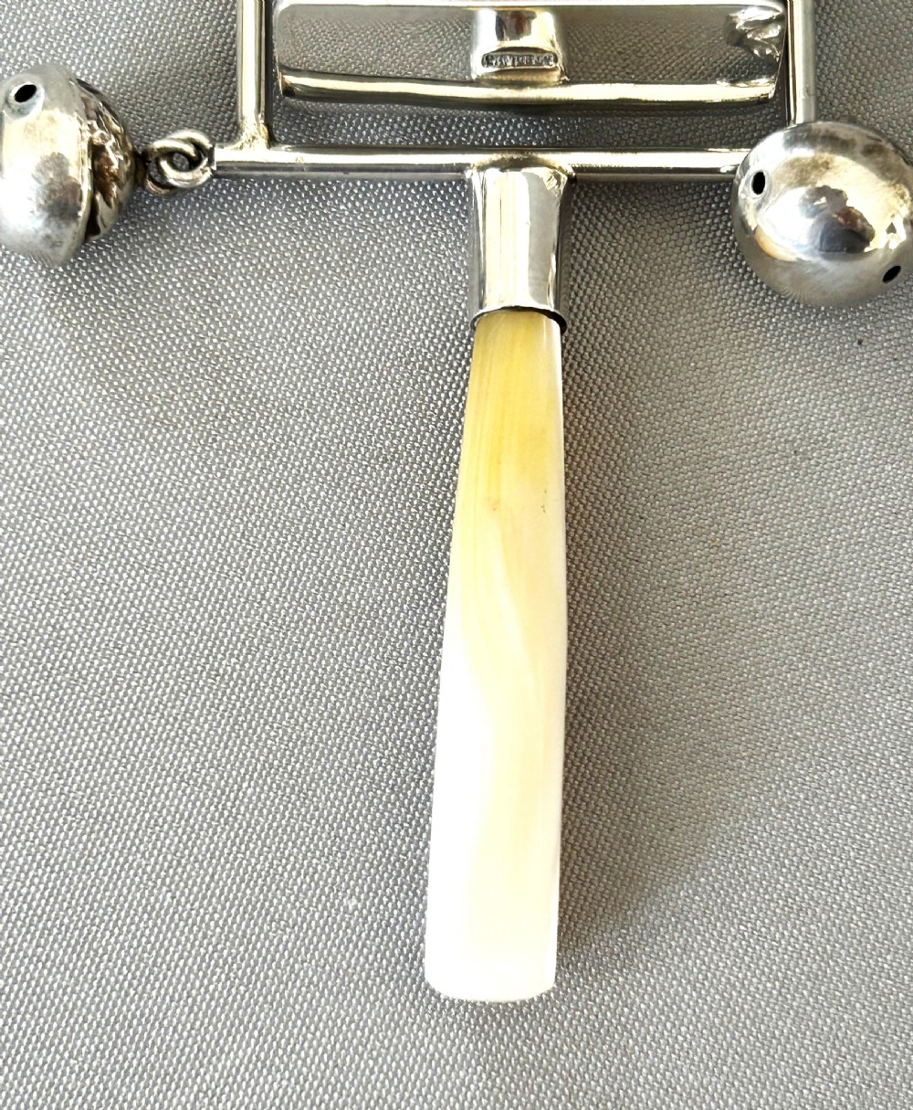 A rare owl on a swing silver baby's rattle View V