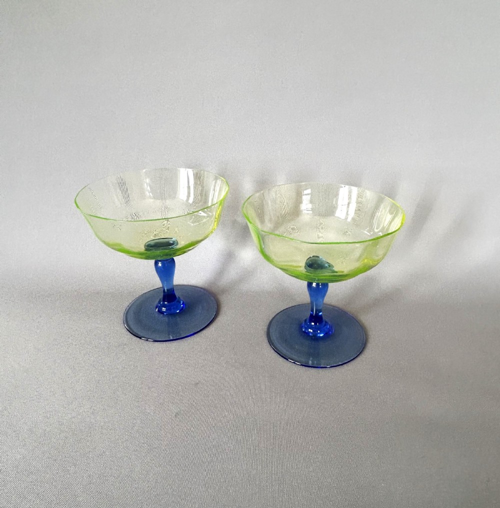 Rare pair of Edwardian uranium champagne bowls