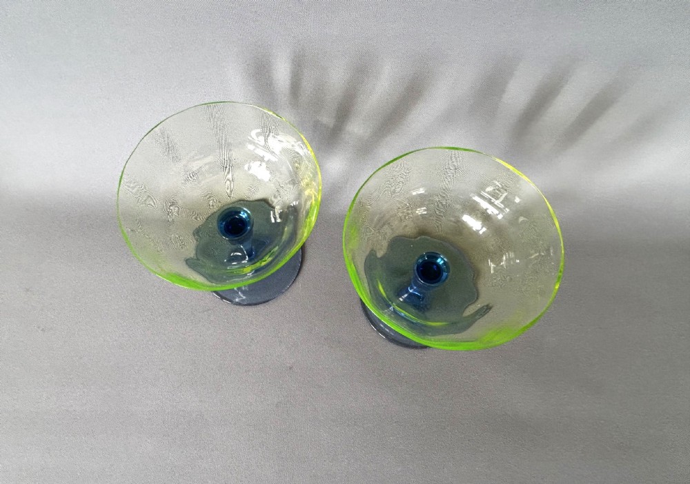 Rare pair of Edwardian uranium champagne bowls View II
