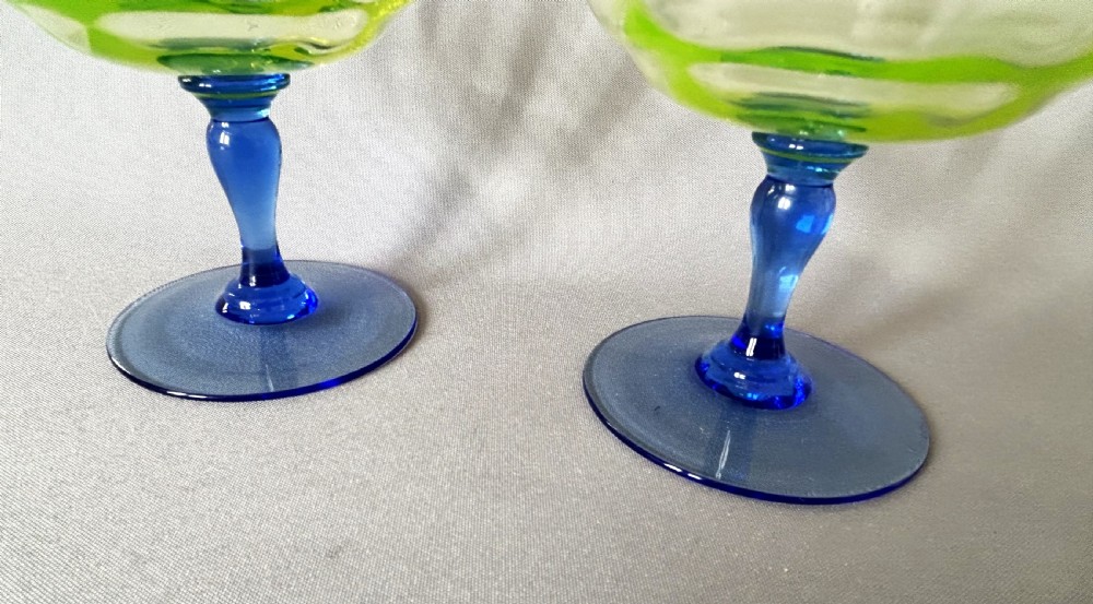 Rare pair of Edwardian uranium champagne bowls View IV