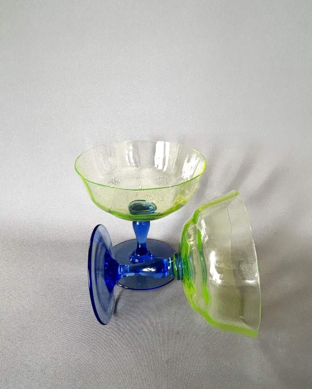 Rare pair of Edwardian uranium champagne bowls View VI