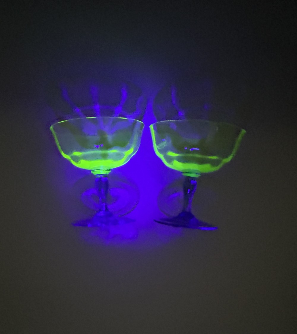 Rare pair of Edwardian uranium champagne bowls View VII