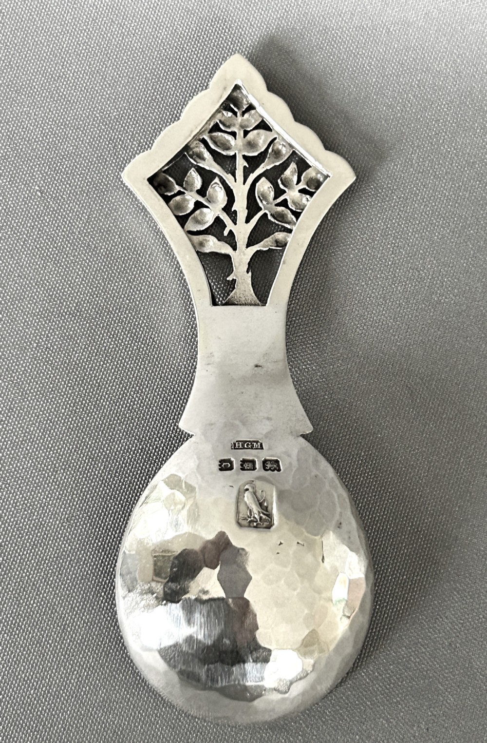 A Rare Arts & Crafts 'Tree of life' silver caddy spoon View IV