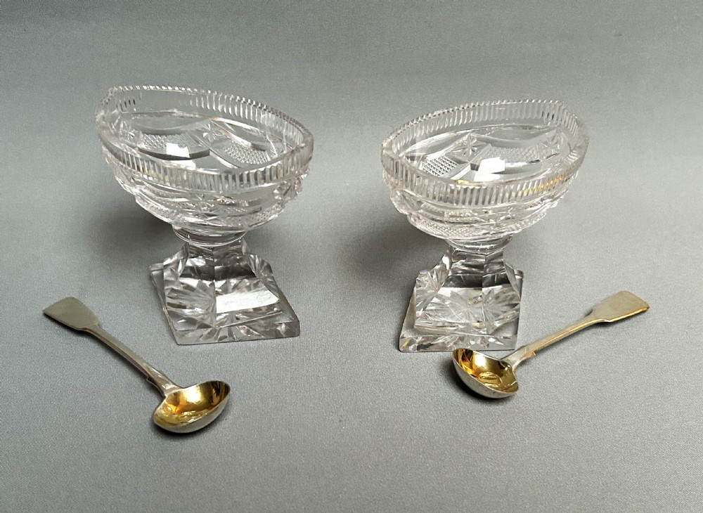 Superb pair of Georgian revival salt boats & silver spoons
