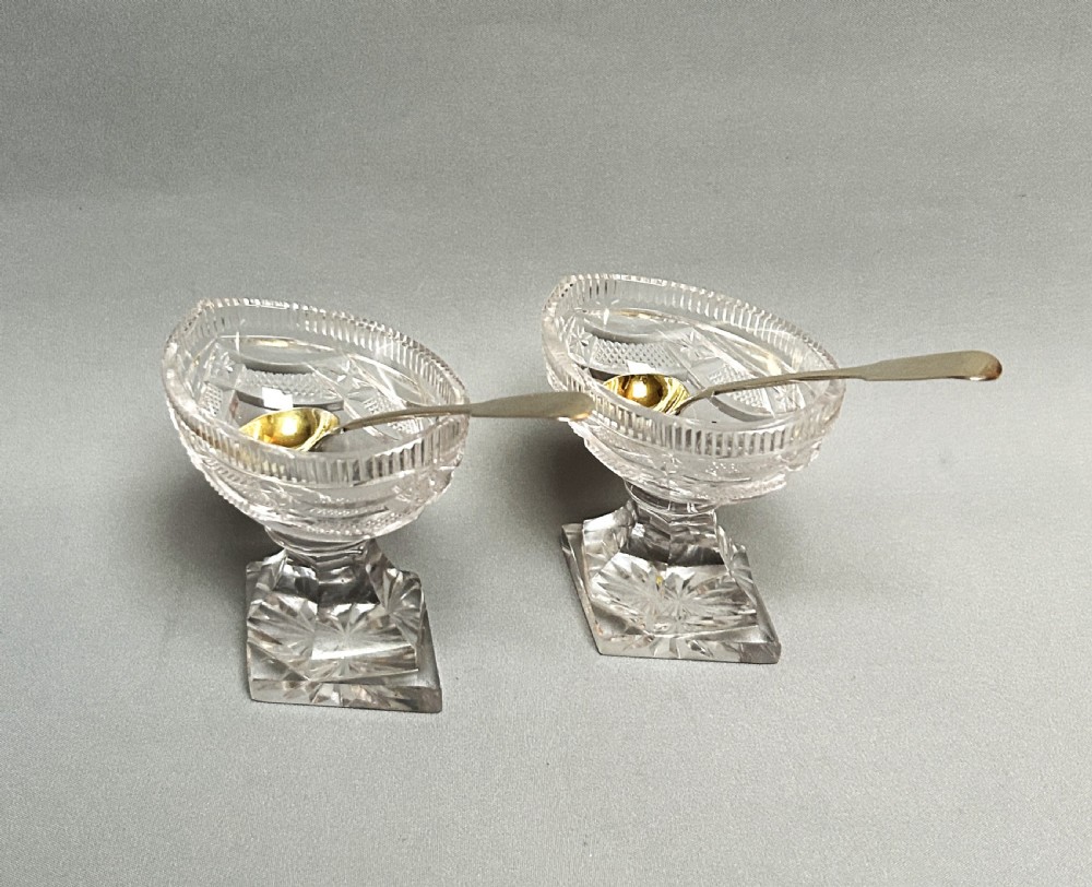 Superb pair of Georgian revival salt boats & silver spoons View II