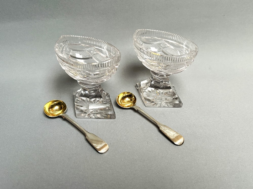 Superb pair of Georgian revival salt boats & silver spoons View III