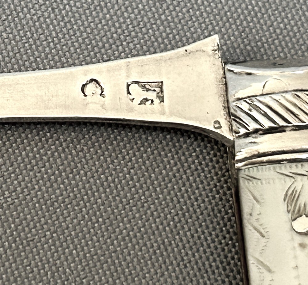 Rare 18th Century silver fruit fork and fruit knife View V