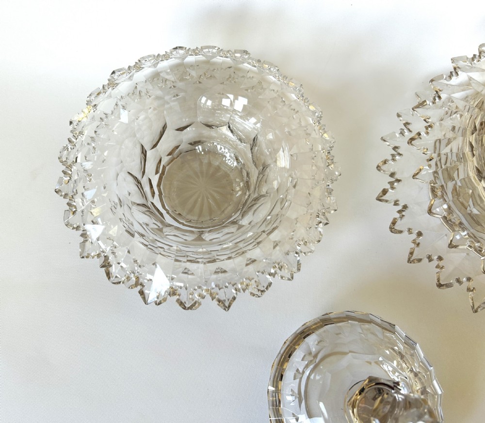 A fabulous pair of Victorian cut glass lidded butter dishes with saucers View VI