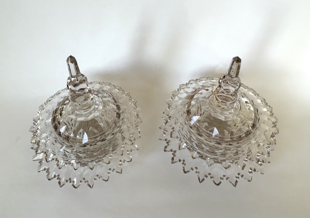A fabulous pair of Victorian cut glass lidded butter dishes with saucers View VII