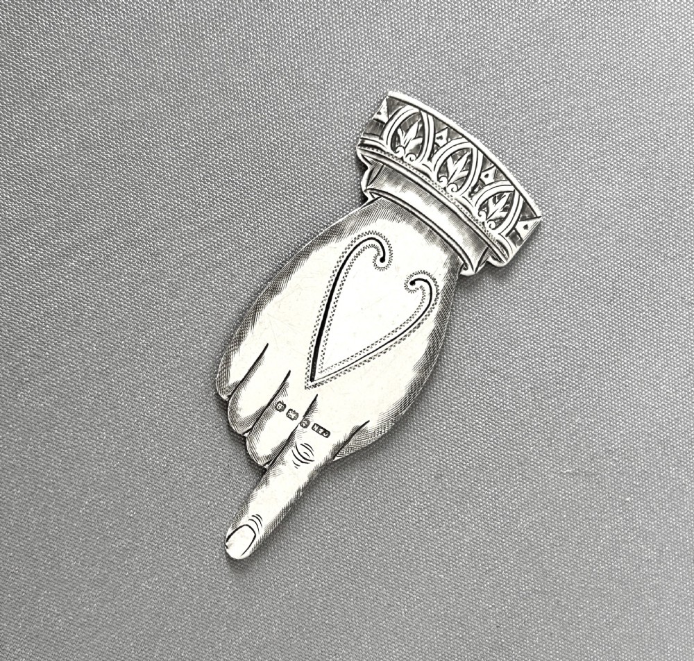 A rare Edwardian silver 'pointing finger' bookmark View II