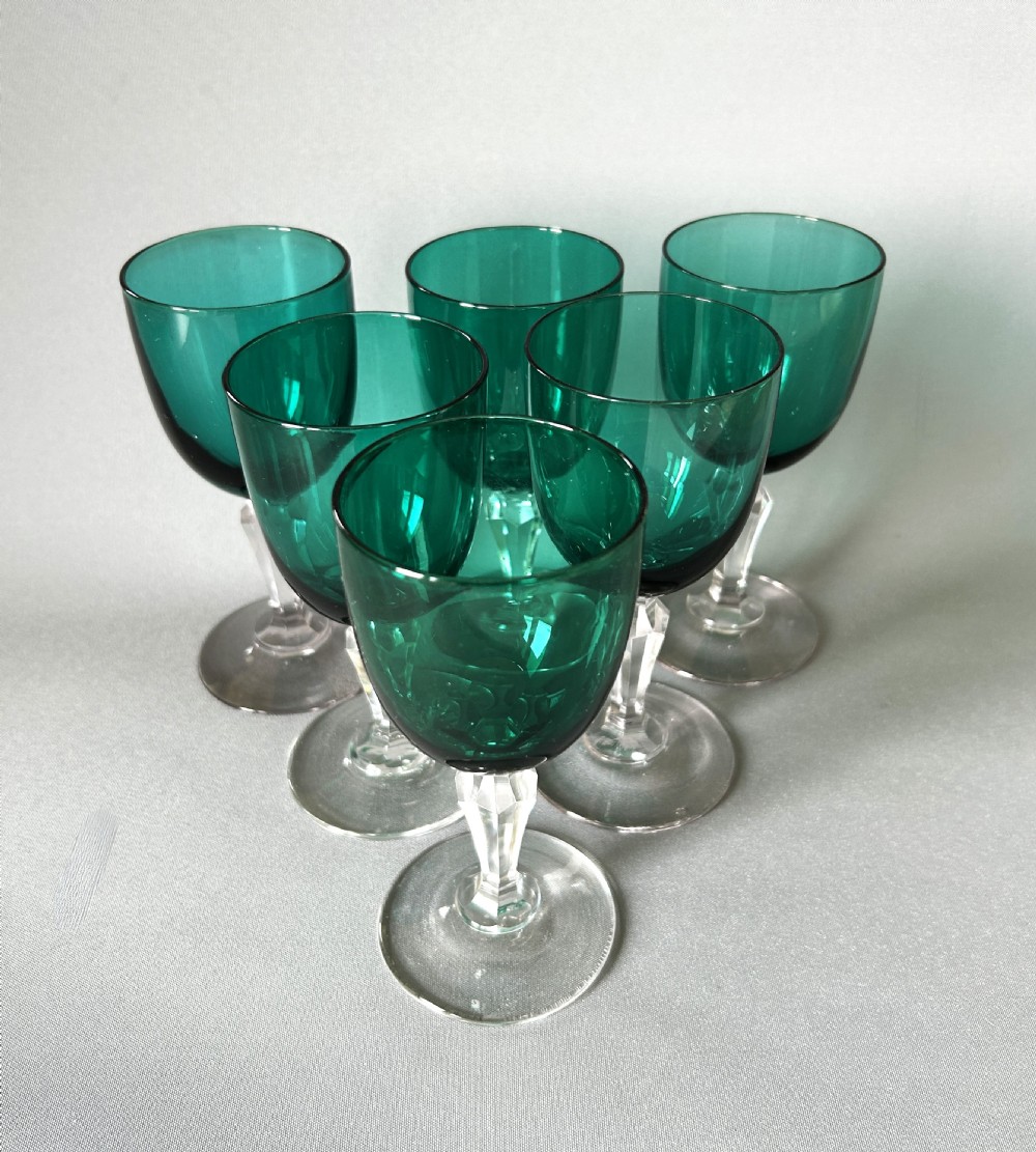 A delightful set of 6 Victorian green bowl wine glasses View II