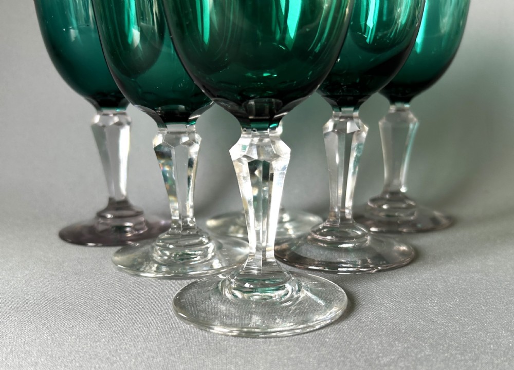 A delightful set of 6 Victorian green bowl wine glasses View III