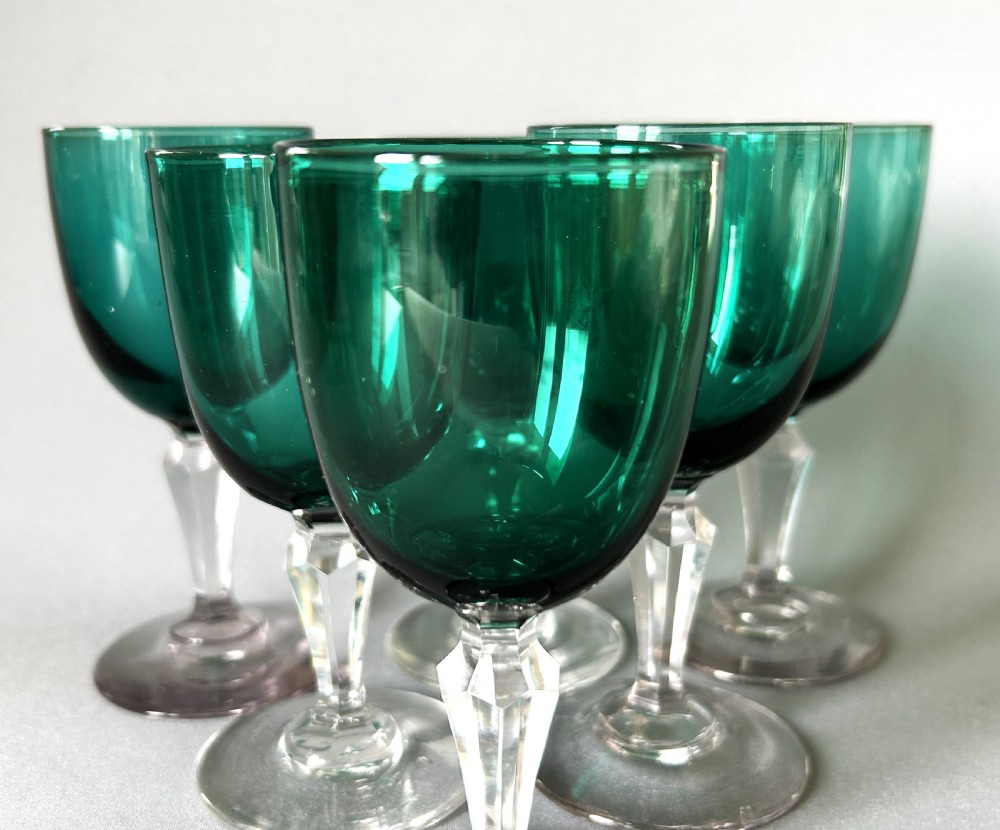 A delightful set of 6 Victorian green bowl wine glasses View IV