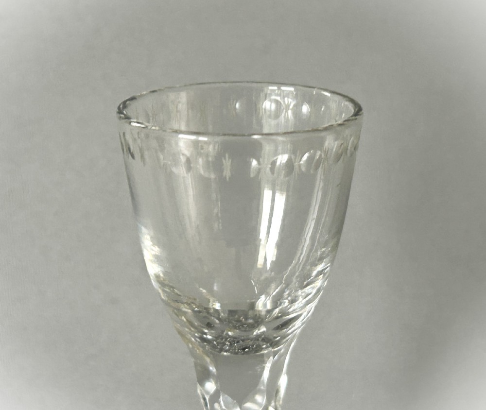 18th Century facet stem tall cordial glass View III