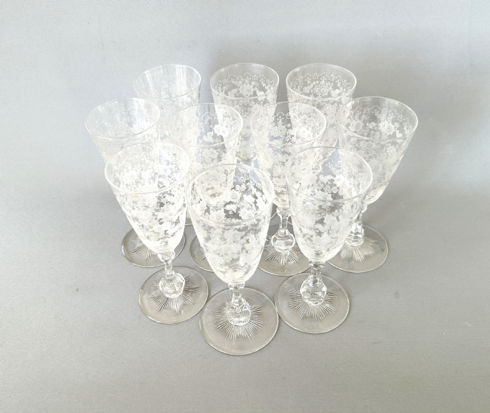 A stunning set of 10 Edwardian dessert wine flutes View II