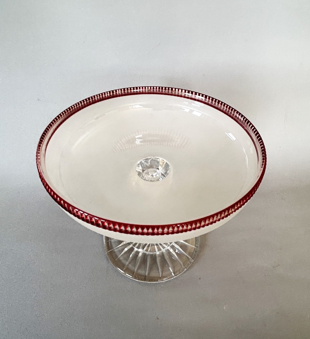 A superb Victorian Frosted & cut tazza with cranberry border View II