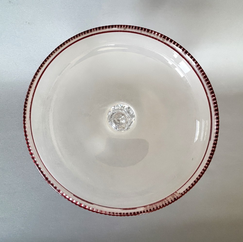 A superb Victorian Frosted & cut tazza with cranberry border View VI