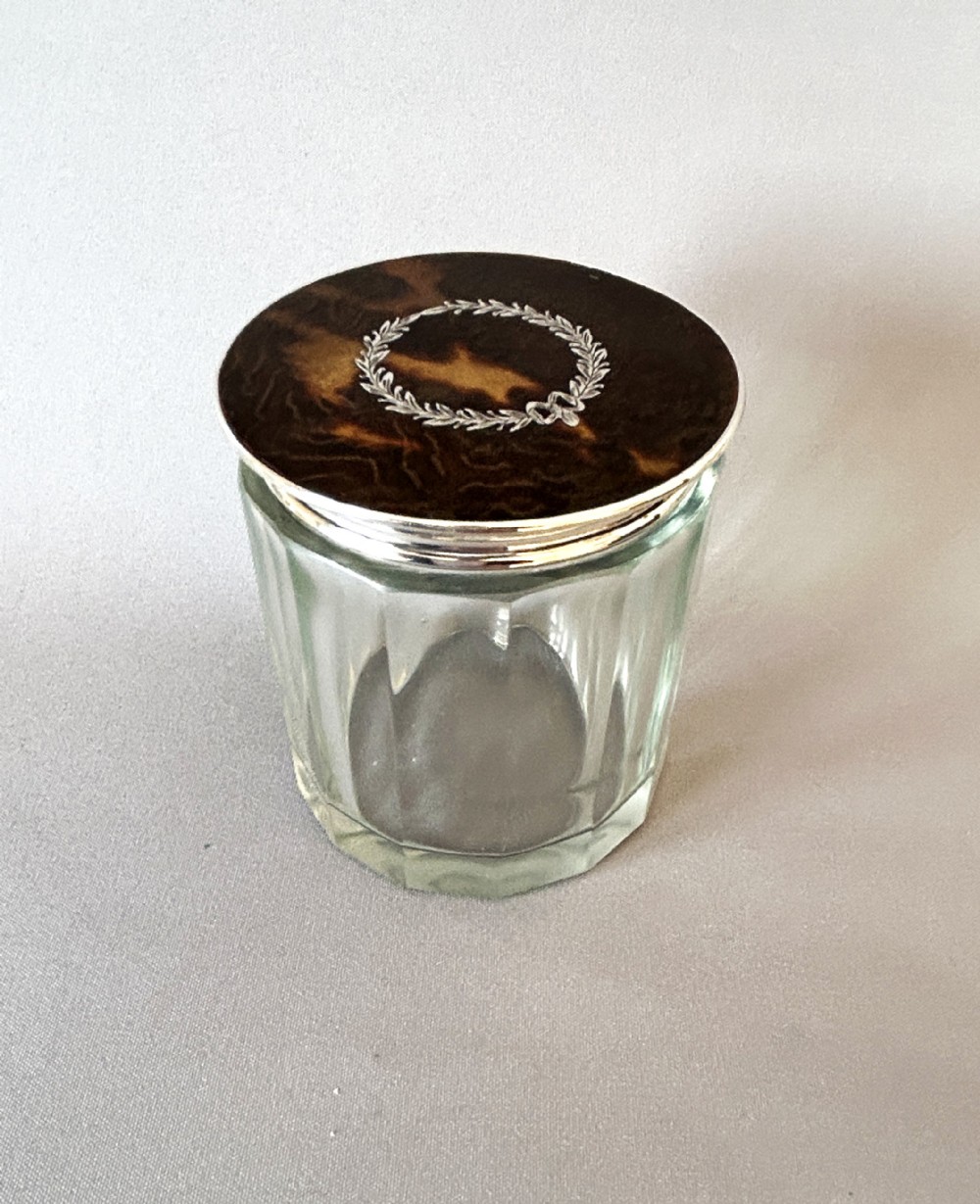 A gorgeous George V silver & tortoiseshell lidded vanity jar