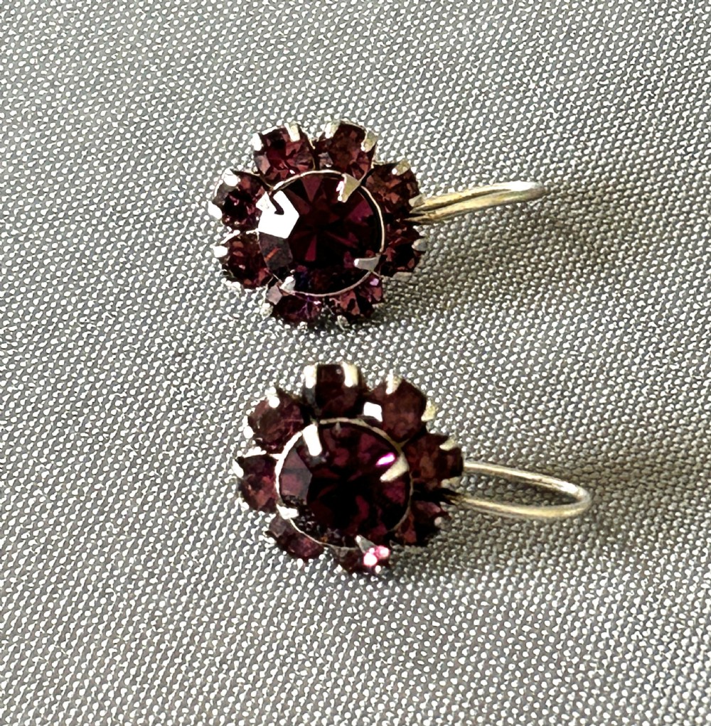 A gorgeous pair of Edwardian silver & amethyst earrings View II