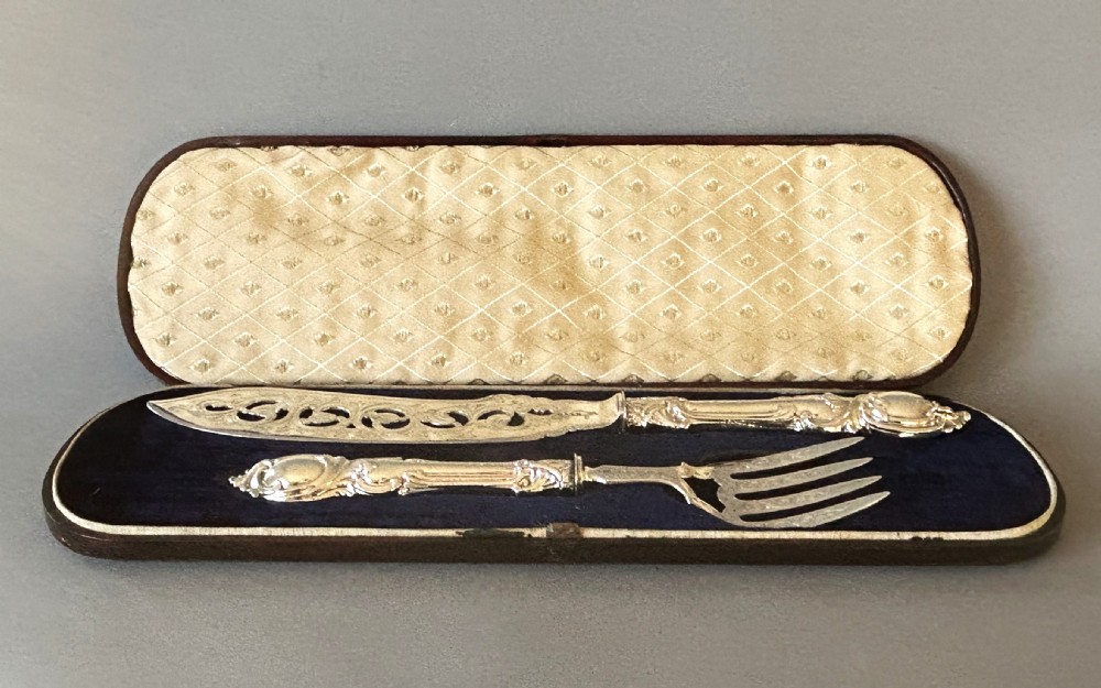 A stunning pair of boxed Victorian silver fish servers View II