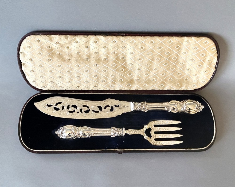 A stunning pair of boxed Victorian silver fish servers View III