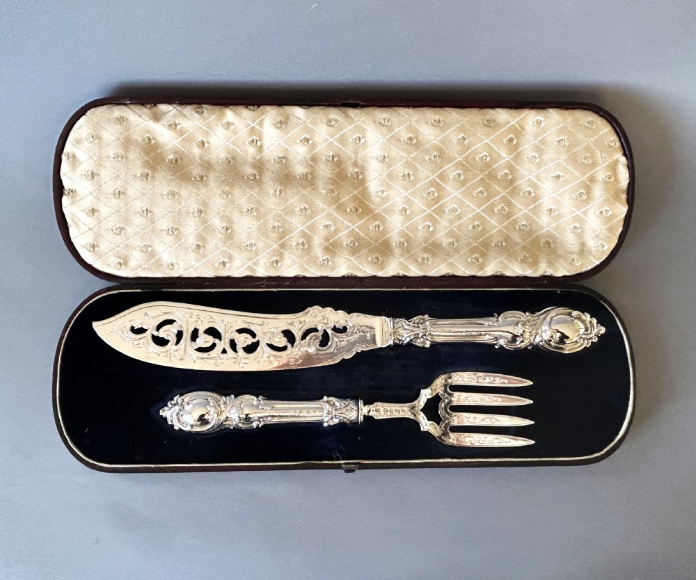 A stunning pair of boxed Victorian silver fish servers View IV
