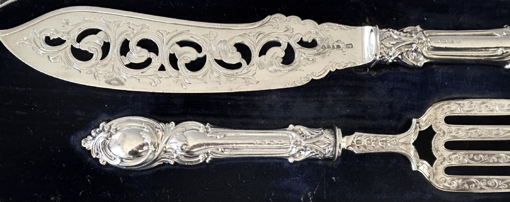 A stunning pair of boxed Victorian silver fish servers View VI