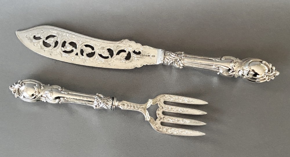 A stunning pair of boxed Victorian silver fish servers View IX