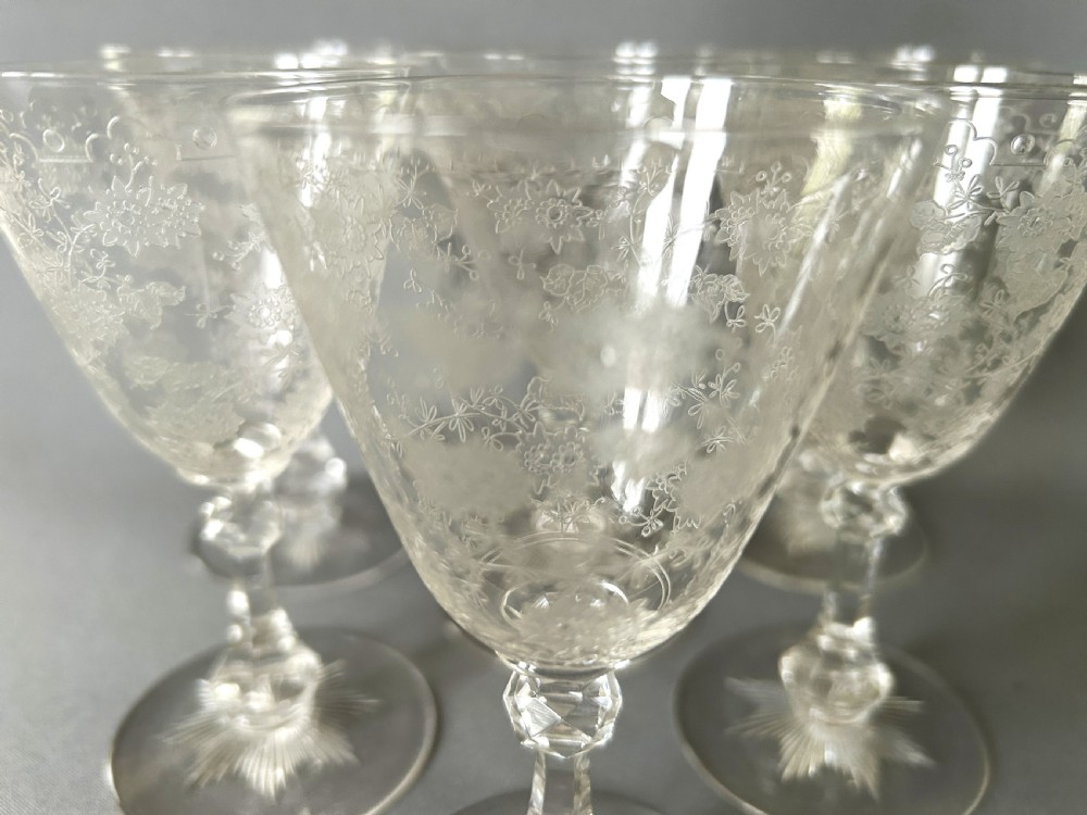 A gorgeous set of 6 Edwardian etched port/sherry glasses View IV