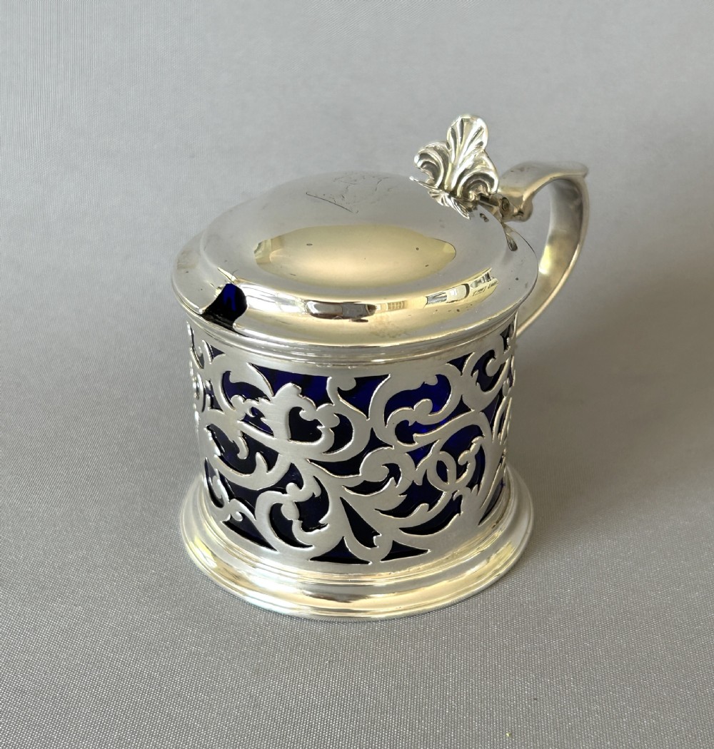 A superb Early Victorian pierced silver drum mustard pot View II