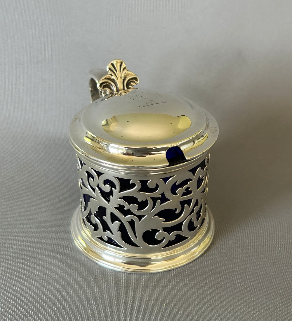 A superb Early Victorian pierced silver drum mustard pot View III