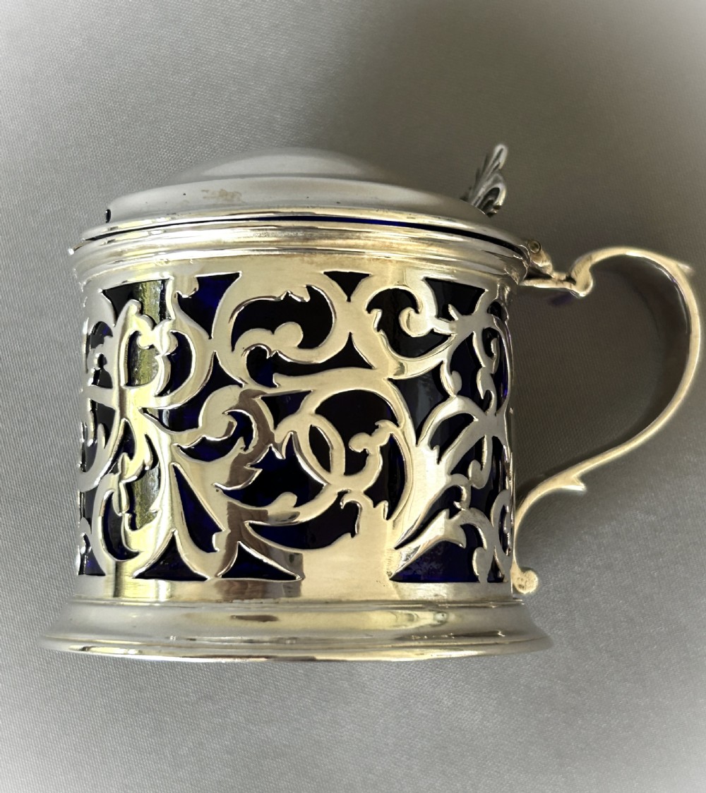 A superb Early Victorian pierced silver drum mustard pot View V