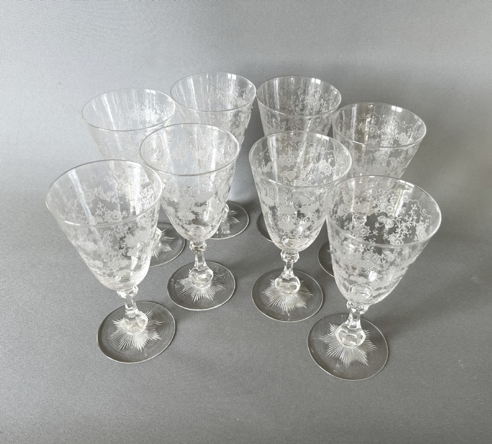 A gorgeous set of 8 Edwardian wine flutes View II