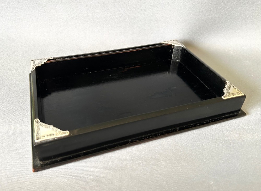 An Attractive George V silver & ebony desk tidy