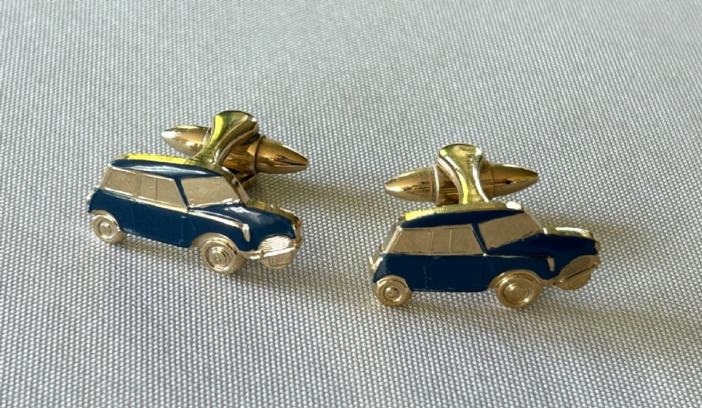 A rare vintage pair of novelty enamel Austin Mini cufflinks