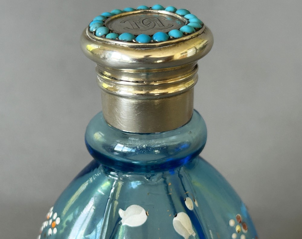 A fabulous victorian silver & turquoise mounted scent bottle View II