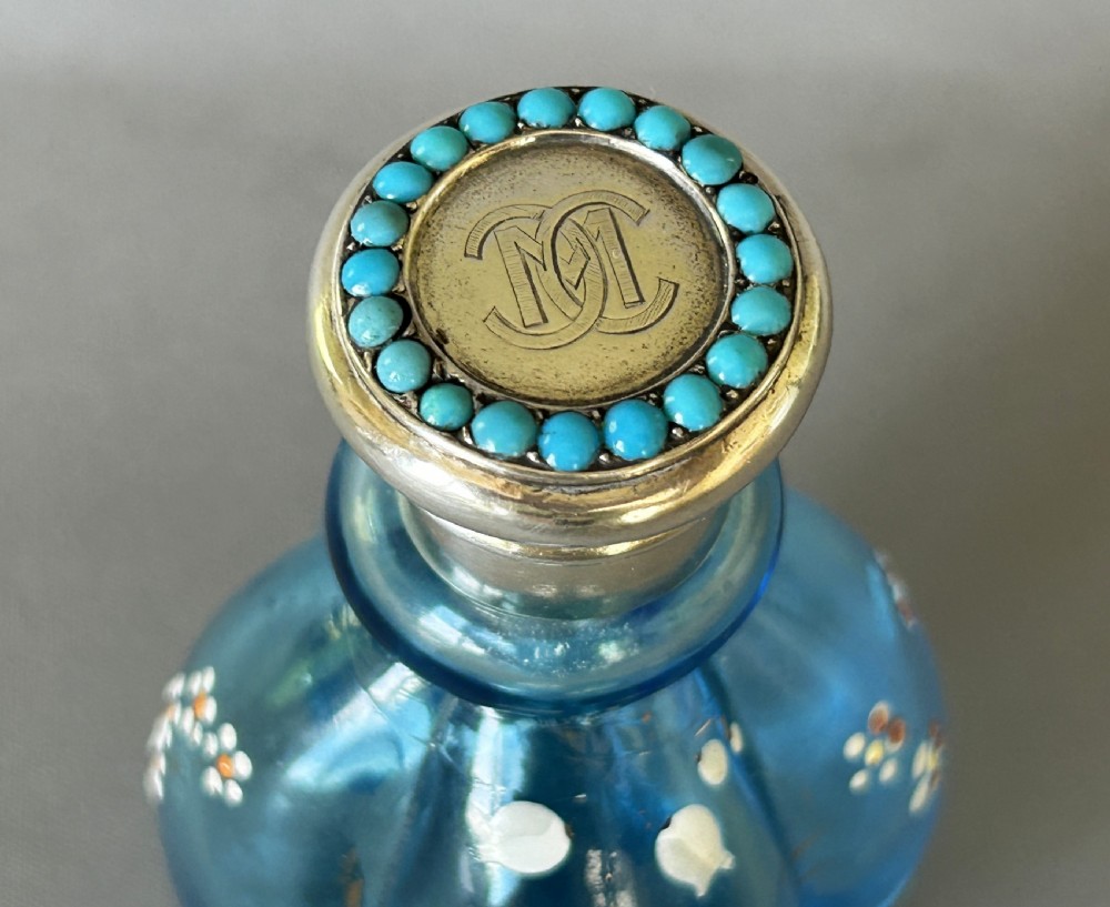 A fabulous victorian silver & turquoise mounted scent bottle View III