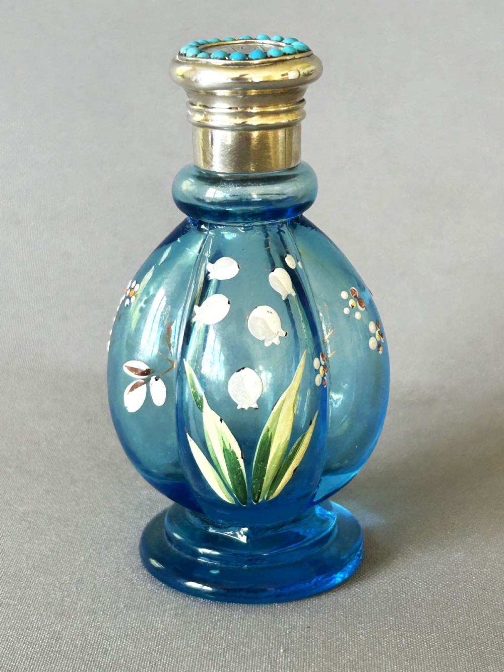 A fabulous victorian silver & turquoise mounted scent bottle View IV