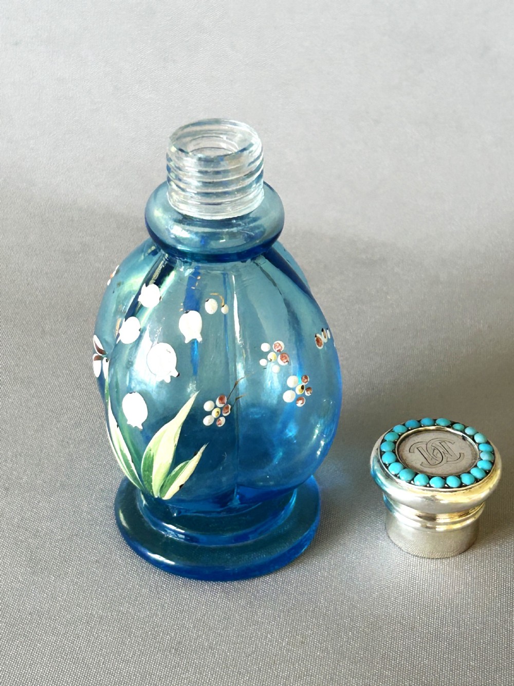 A fabulous victorian silver & turquoise mounted scent bottle View VII